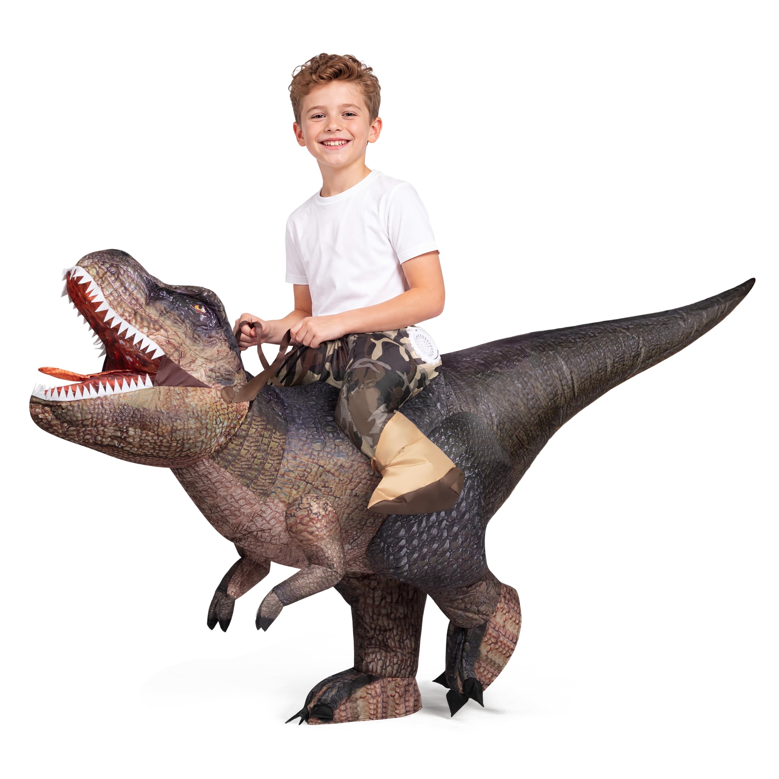 Spooktacular Creations Inflatable Dinosaur Costume Kids, T.rex Blow Up Costumes, Digital Printing Ride-On Dinosaur for Party