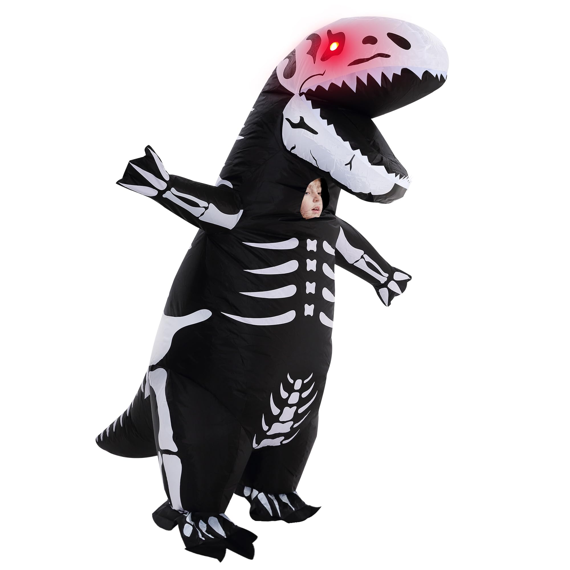 ZPISF Inflatable Skeleton Dinosaur Costume for Kids, Full Body Skeleton T-Rex Blow Up Costume with LED Light Eyes, Perfect for Halloween Parties