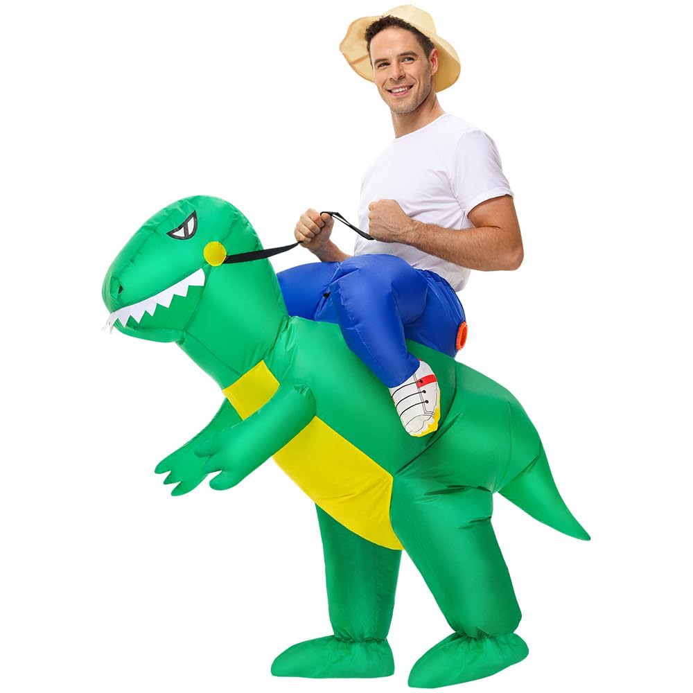 Inflatable Dinosaur Costume Adults, Inflatable Halloween Costumes, Ride on Dino Costume, Blow Up T-rex Costume Fancy Dinosaur Suit for Halloween Party