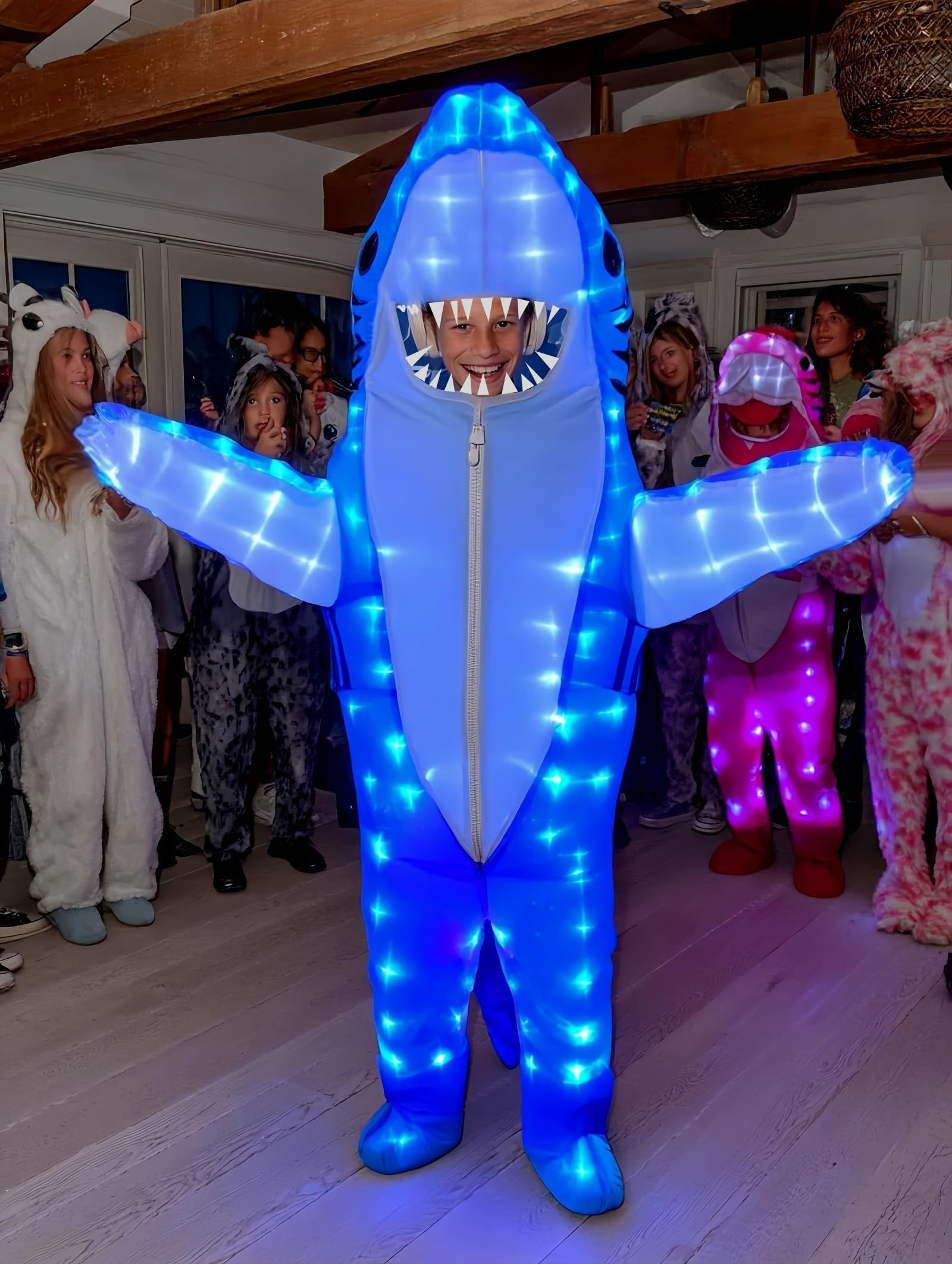 Adult Kids Shark Inflatable LED Light Up Costumes, Blow up costumes for Man Women Children Halloween