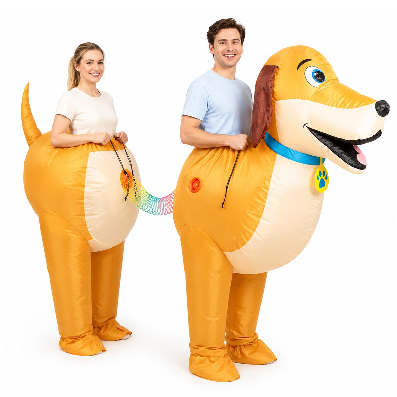 2 Person Inflatable Dog Costume for Adults, Spring Connected Dog Costume, Funny Blow Up Animal Costume for Men Women Halloween, Cosplay & Costume Parties