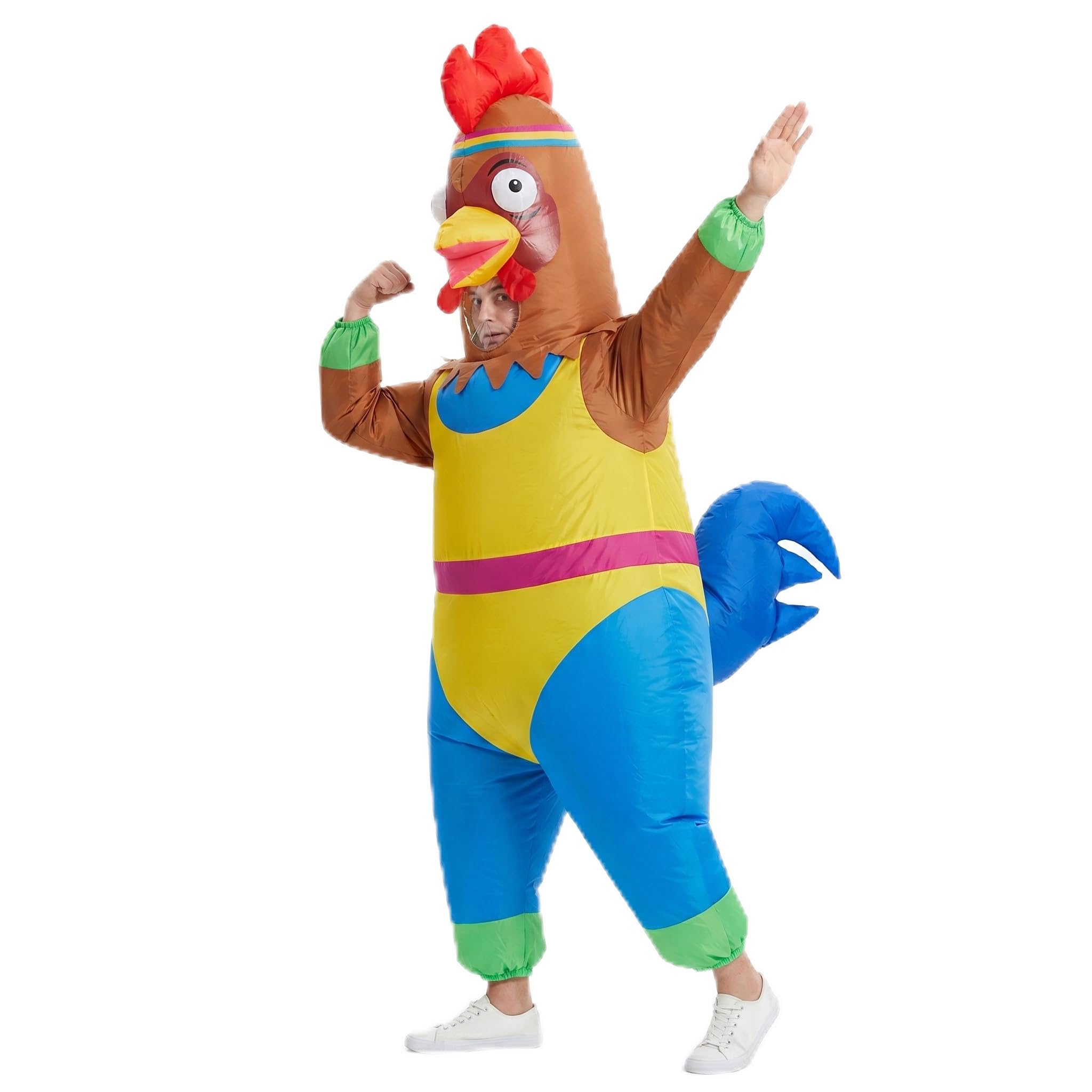 Chicken Inflatable Costume for Adults - Funny Blow Up Rooster Full Body Suit Hen Dress Up, Halloween Party Event. Fits Height 150-190cm (4'11"-6'2") (Disfraz Inflable de Pollo para Adultos)