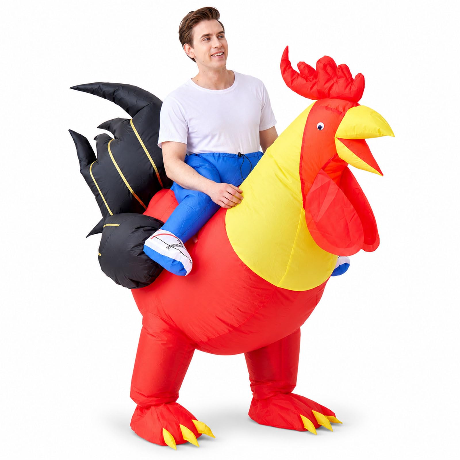 Inflatable Chicken Costume Halloween Ride-on Rooster Adult Suit Funny Cosplay Costume for Birthday Christmas Party