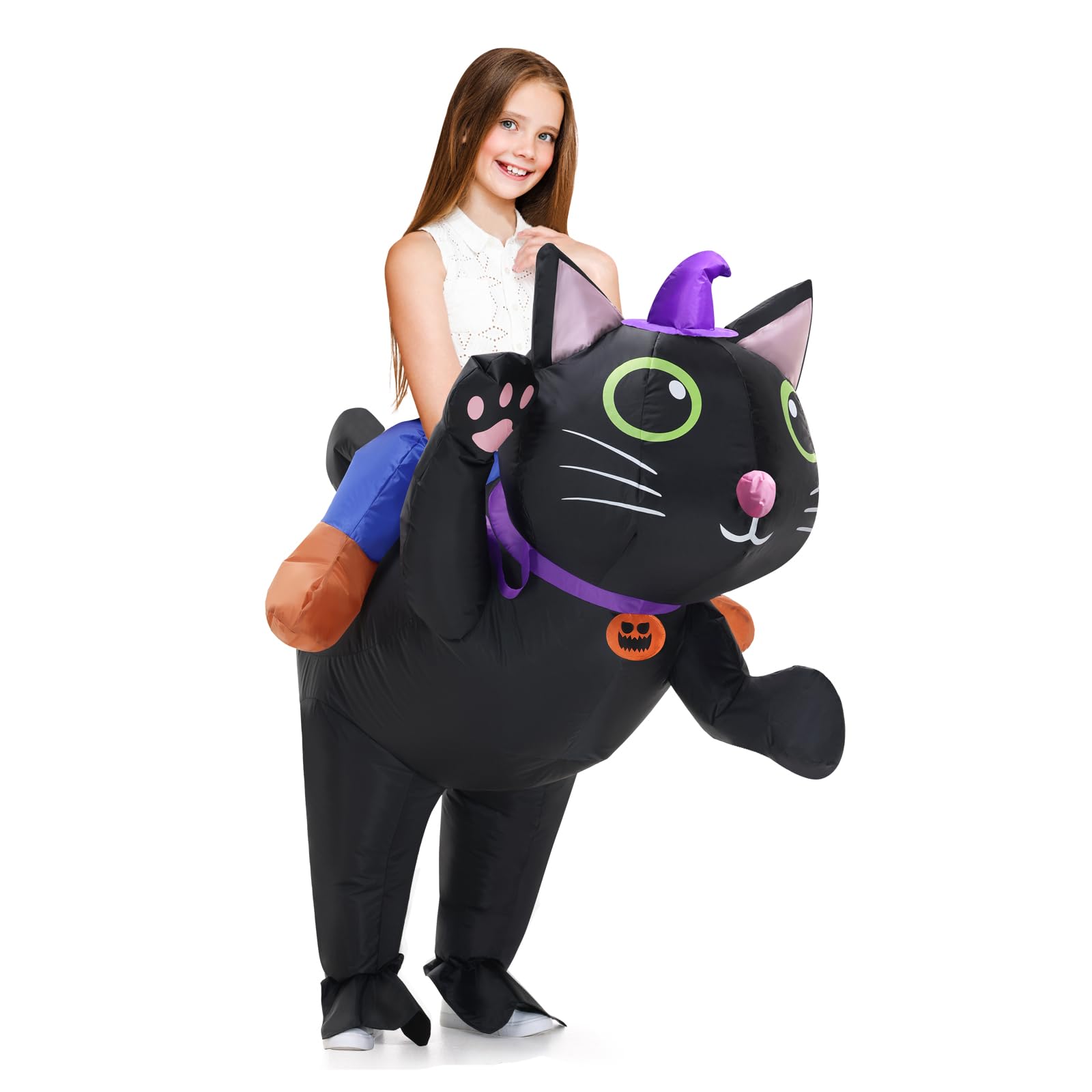 Inflatable Costume Cat for Kids Ride On Cat Blow Up Costumes,Funny Halloween Animal Costume for Girls Boys Cosplay Party