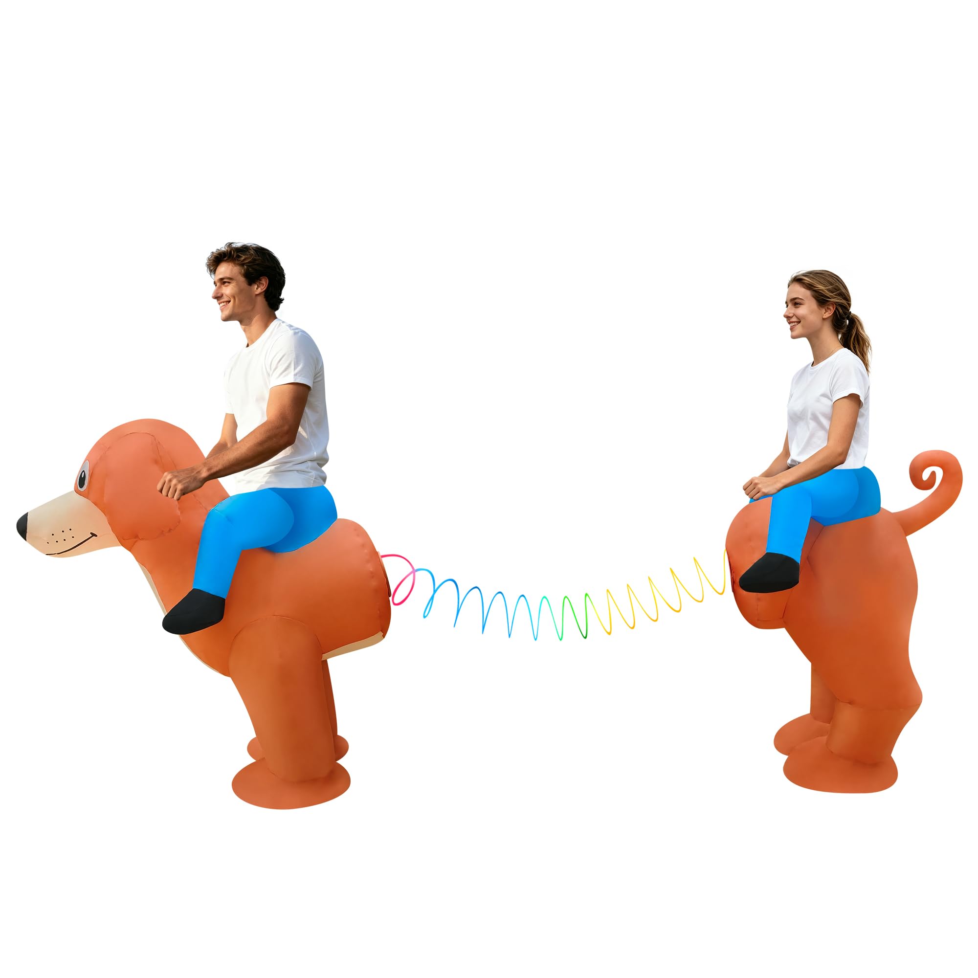 Couple Inflatable Dachshund Costume 2 Person Ride-On Wiener Dog Dural Wearer Sausage Dog Blow Up Suit for Adult,Men Women Halloween Cosplay Outfit, Team-Building Party