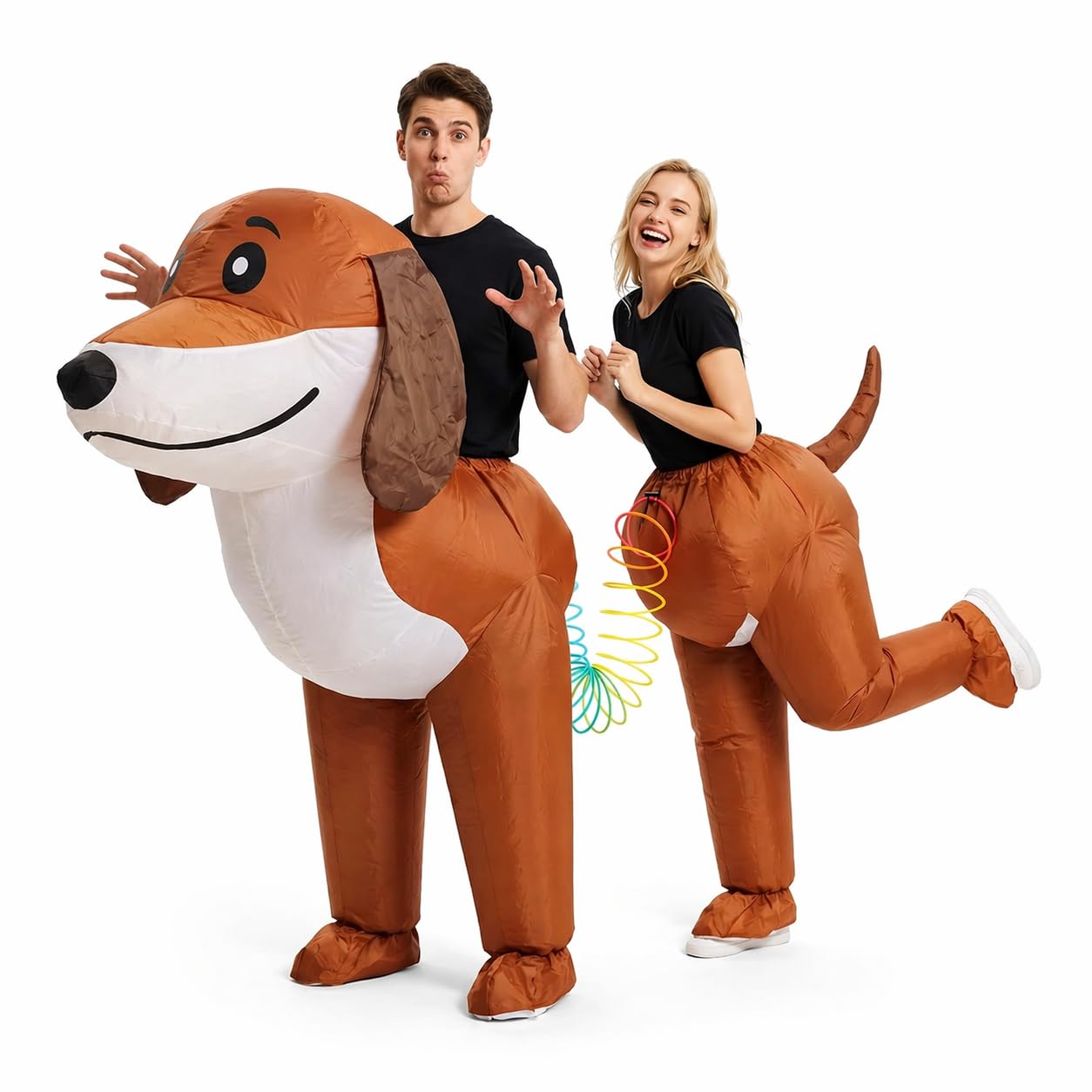 2 Person Inflatable Dachshund Costume for Adults, Funny Couple Dog Outfit