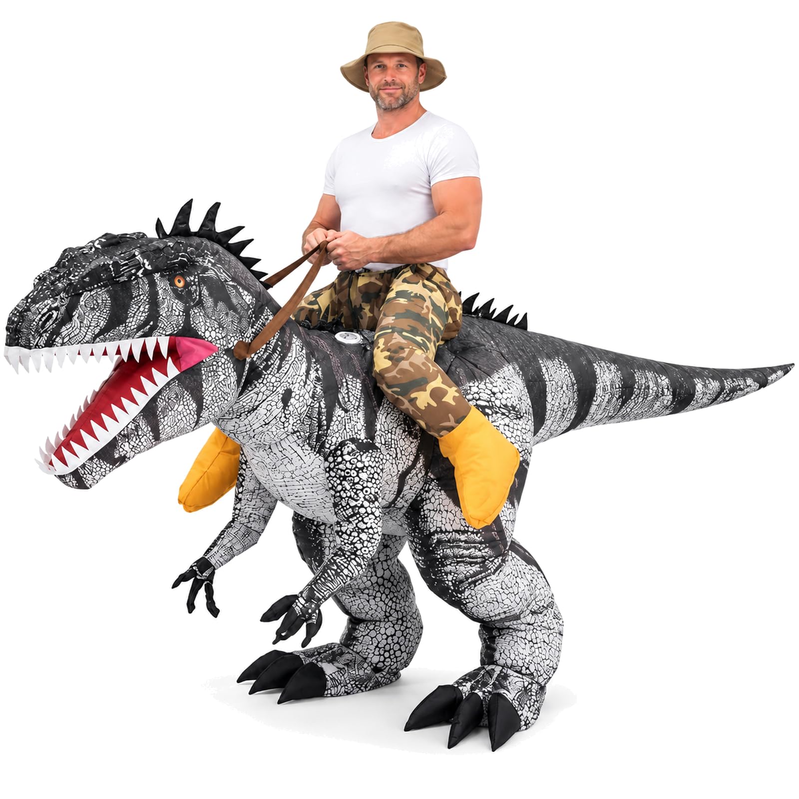 Inflatable Raptor Costume Adult Blow Up Velociraptor Ride On Dinosaur Suit
