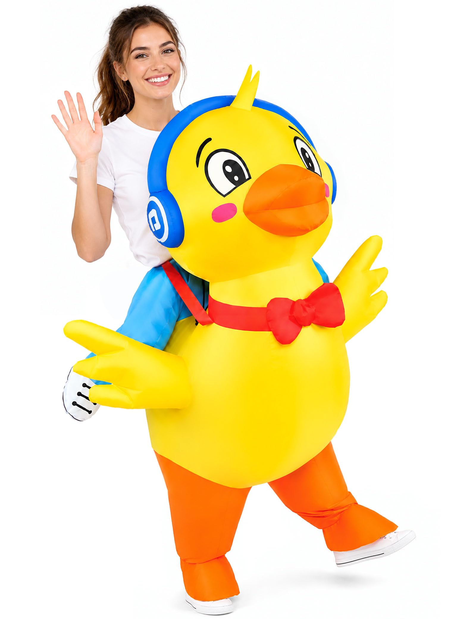 Inflatable Duck Costume for Adult Halloween, Blow Up Ride on Yellow Ducky Costume for Men Women, Funny Animal Outfit for Party Cosplay