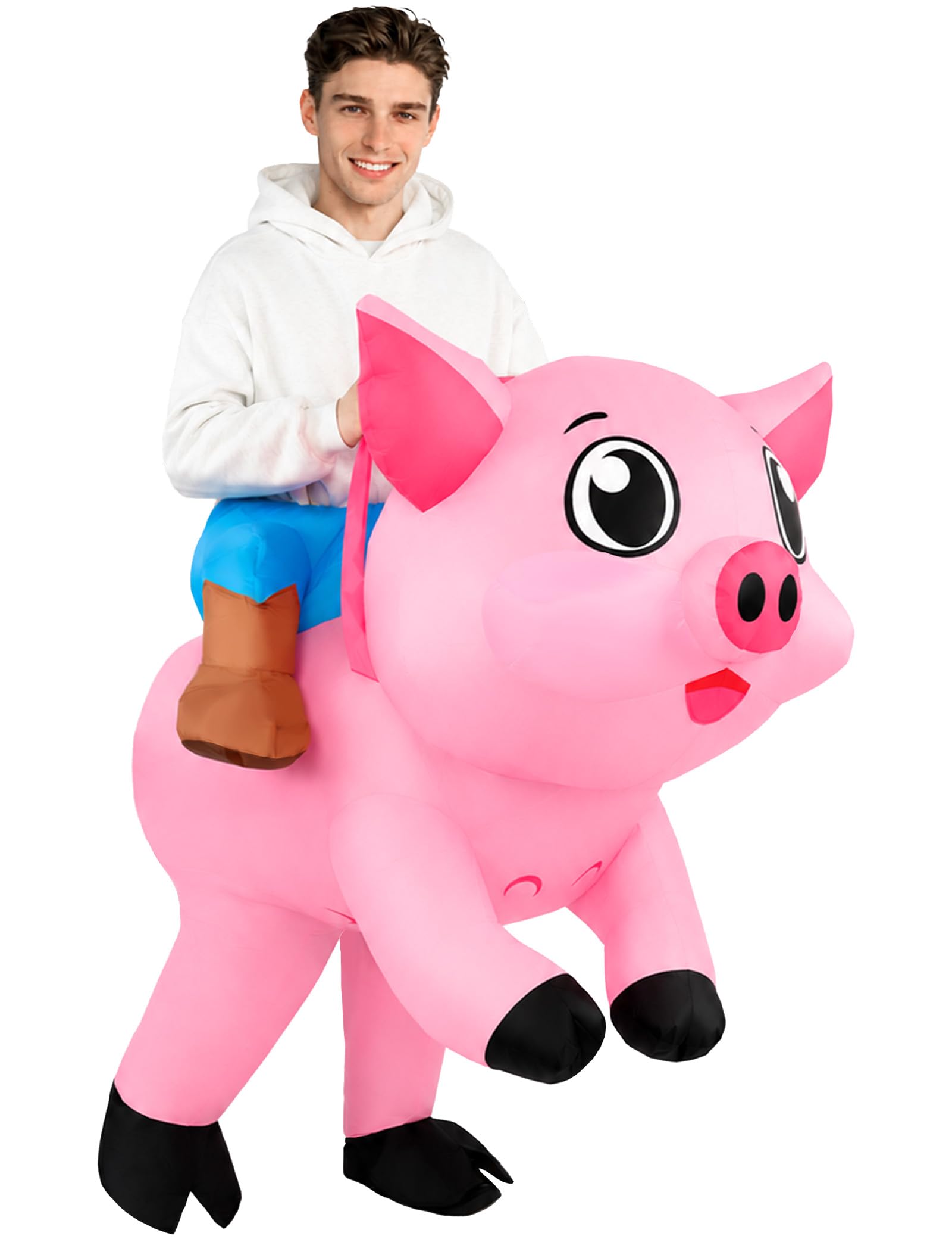 Halloween Pig Inflatable Costume Adult Animal Blow up Ride on Piggy Fancy Dress Costume Suit for Cosplay Holiday Party